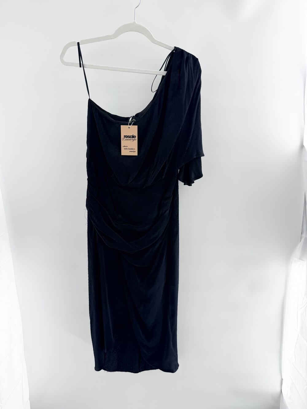 Do + Be One Shoulder Asymmetric Neck Pencil Midi Dress Black Women's Medium